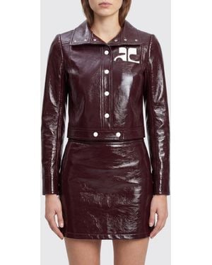 Courreges Courr&Egrave	Ges Cropped Slim Fit College-Style Leather-Effect Jacket With Contrast Logo - Red