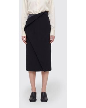 Jil Sander Draped Silk And Virgin Wool Midi Pencil Skirt - Black