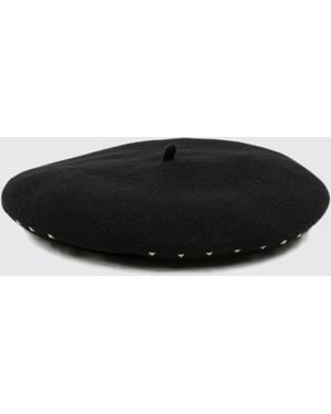 Emporio Armani Wool Beret With Embroidery And Studs - Black