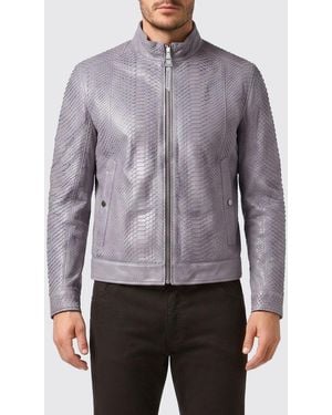 Billionaire Python Leather Biker Jacket With Zip And Rear Logo - Gray