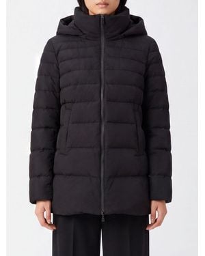 Herno Knee-Length Quilted Nylon Down Jacket With Removable Hood - Black