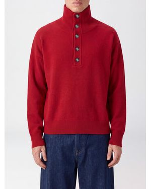Ami Paris High Neck Wool Sweater With 4-Button Placket - Red