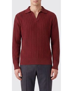 Ferragamo Langärmeliges Slim-Fit-Poloshirt Aus Baumwoll- Und Seidenstrick - Rot