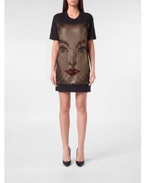 Philipp Plein Cotton Jersey T-Shirt Dress With Crystals - Black
