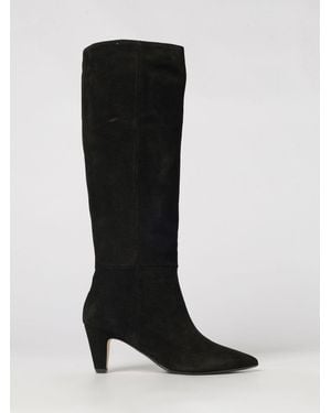 Anna F. Klassische Kniehohe Stiefel Aus Veloursleder Mit Kegelabsatz - Schwarz