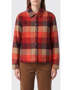 Filson Abrigo Corto De Lana De Botonadura Sencilla Con Estampado De Cuadros Y Cuello Clásico - Rojo