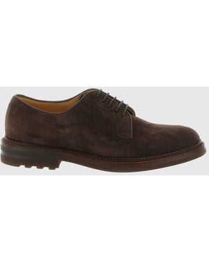 Brunello Cucinelli Suede Calfskin Derby Shoes With Rubber Sole - Brown