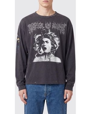 SAINT Mxxxxxx Long-Sleeved Cotton T-Shirt With A Graffiti Logo Print - Grey