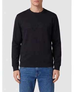 BOSS Crew-Neck Cotton Jumper With Tone-On-Tone Logo - Blue