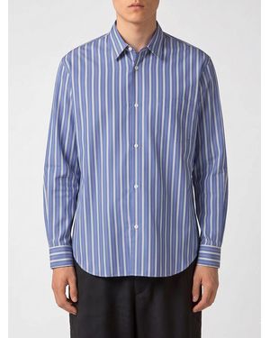 Junya Watanabe Relaxed Fit Patchwork Cotton Shirt With Spread Collar - Blue
