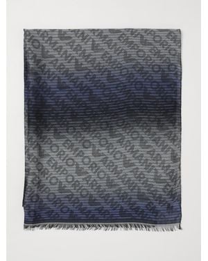 Emporio Armani Viscose Blend Scarf With Jacquard Logo - Blue