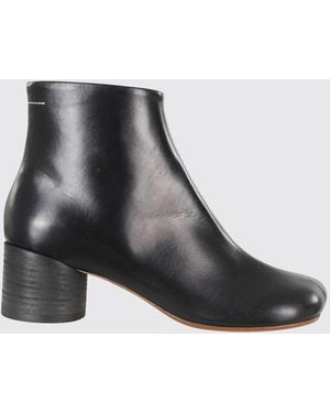 MM6 by Maison Margiela Anatomic Tabi Leather Ankle Boots With Cylindrical Heel - Black