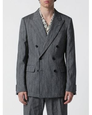 Dries Van Noten Cotton And Lurex Linen Double-Breasted Blazer - Grey