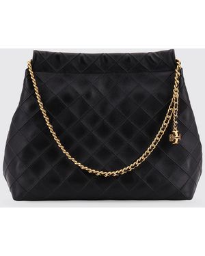 Tory Burch Fleming Diamond Quilted Leather Bag - Black
