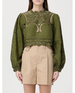 FARM Rio Majestic Garden Linen Blouse With Macramé Inserts - Green