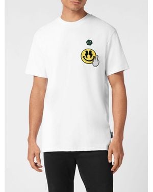 Philipp Plein Camiseta De Punto De Algodón Con Parche Del Logo Hexagon - Blanco
