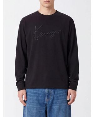 KENZO Long-Sleeved Cotton T-Shirt With Tone-On-Tone Embroidered Logo - Black