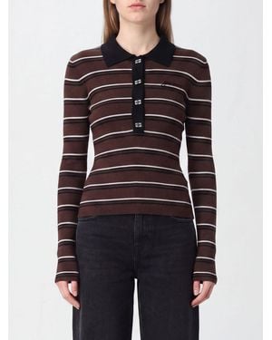 Ganni Striped Long-Sleeve Knit Polo - Black