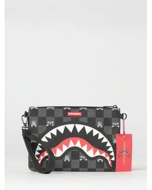 Sprayground Saffiano Coated Cotton Pouch With Check Pattern And Logo - Gray