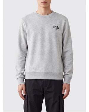 A.P.C. Organic Cotton Crewneck Sweatshirt With Contrast Logo On The Chest - Gray