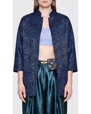 Giorgio Armani Viscose Blend Jacket With Sequins - Blue