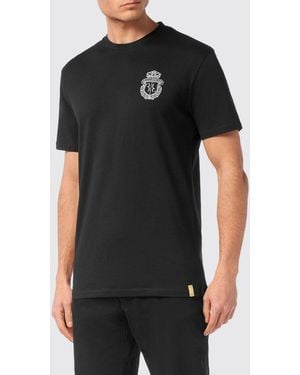 Billionaire Slim Fit Cotton T-Shirt With Embroidered Crest - Black