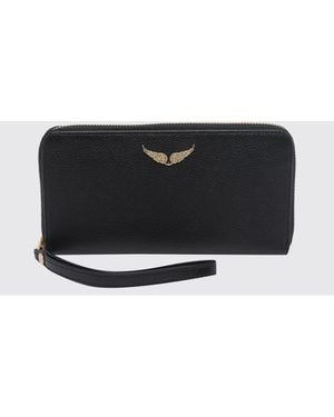 Zadig & Voltaire Zadig &Amp Voltaire Grained Leather Continental Wallet With Wrist Strap - Black