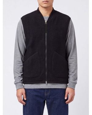 Universal Works Wool Waistcoat With Bomber Collar And Patch Pockets - Black