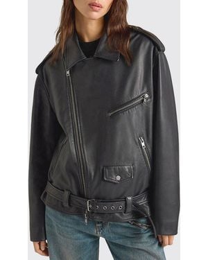 Momoní MomonÌ Cazadora Biker De Piel De Corte Relajado Con Cremallera Asimétrica - Negro