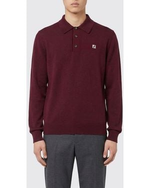 Fendi Ff Logo Wool Knit Polo - Red