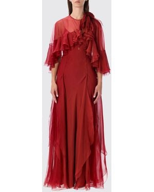 Alberta Ferretti Silk Chiffon Long Evening Gown With Rouches - Red