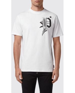 Philipp Plein Cotton T-Shirt With Graphic Print And Rear Logo - White