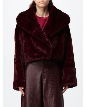 DISCLAIMER Cropped Double-Breasted Faux Fur Jacket With Sailor Collar - Red