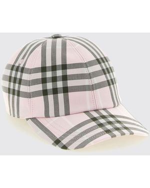 Burberry Check Print Cotton Twill Hat - Pink