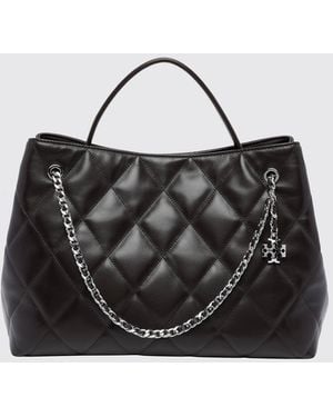 Tory Burch Fleming Matelassé Leather Shoulder Bag With Double T Logo - Black