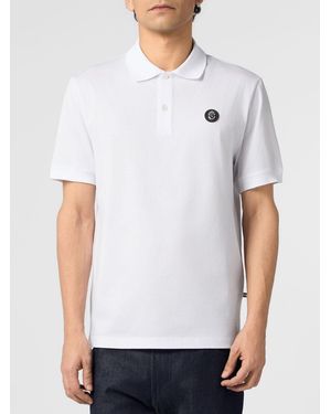 Billionaire Short-Sleeved Cotton Polo Shirt With Applied Logo - White
