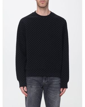 Emporio Armani Monogram Print Cotton Blend Jumper With Dropped Shoulders - Blue