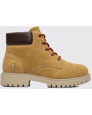 Philipp Plein Lace-Up Nubuck Ankle Boots With Skull Appliqué - Natural