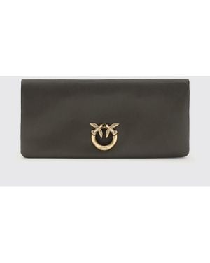 Pinko Click Soft Horizontal Classic Leather Clutch - Grey
