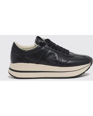 Premiata Bethcoin Leather And Suede Trainers With Contrasting Logo And Platform Sole - White
