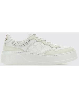 Gucci Low-Top-Sneaker Von Aus Leder Und Gg Supreme-Gewebe Mit Plateausohle - Weiß