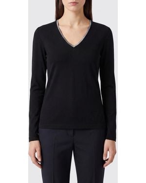 Fabiana Filippi Long-Sleeved V-Neck T-Shirt - Black