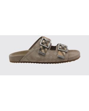 Burberry Urchin Check Embossed Suede Sandals - Natural