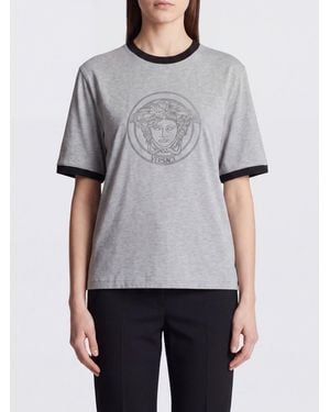 Versace Medusa Logo Print Cotton Crew-Neck T-Shirt - Grey