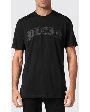 Philipp Plein Cotton Crewneck T-Shirt With Front And Back Logo Print - Black