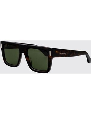 Ferragamo Rectangular Acetate Aviator Sunglasses With Logo - Black