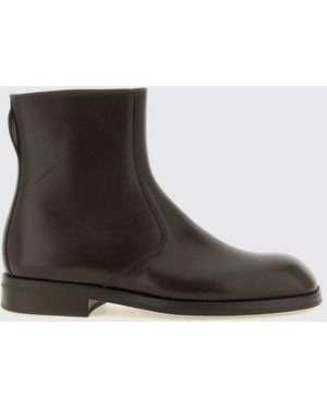 Lemaire Smooth Lamb Leather Ankle Boots With Rounded Toe And Side Zip - Brown