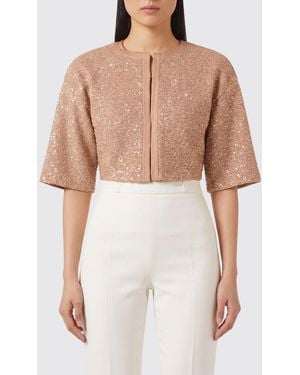 Elisabetta Franchi Lurex Crew-Neck Evening Top - Natural