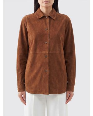 Semicouture Suede Leather Shirt With French Collar - Brown