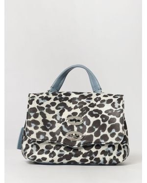 Zanellato Postina Baby Animal Print Fabric And Grained Leather Bag - Gray